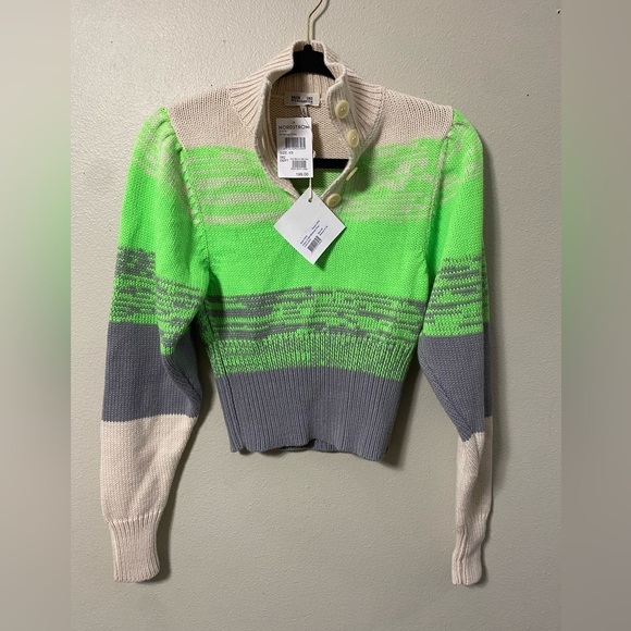 Baum Und Pferdgarten Sweater Womens XS Mock Neck Wool Blend Knit Neon Green NWT - Picture 2 of 6